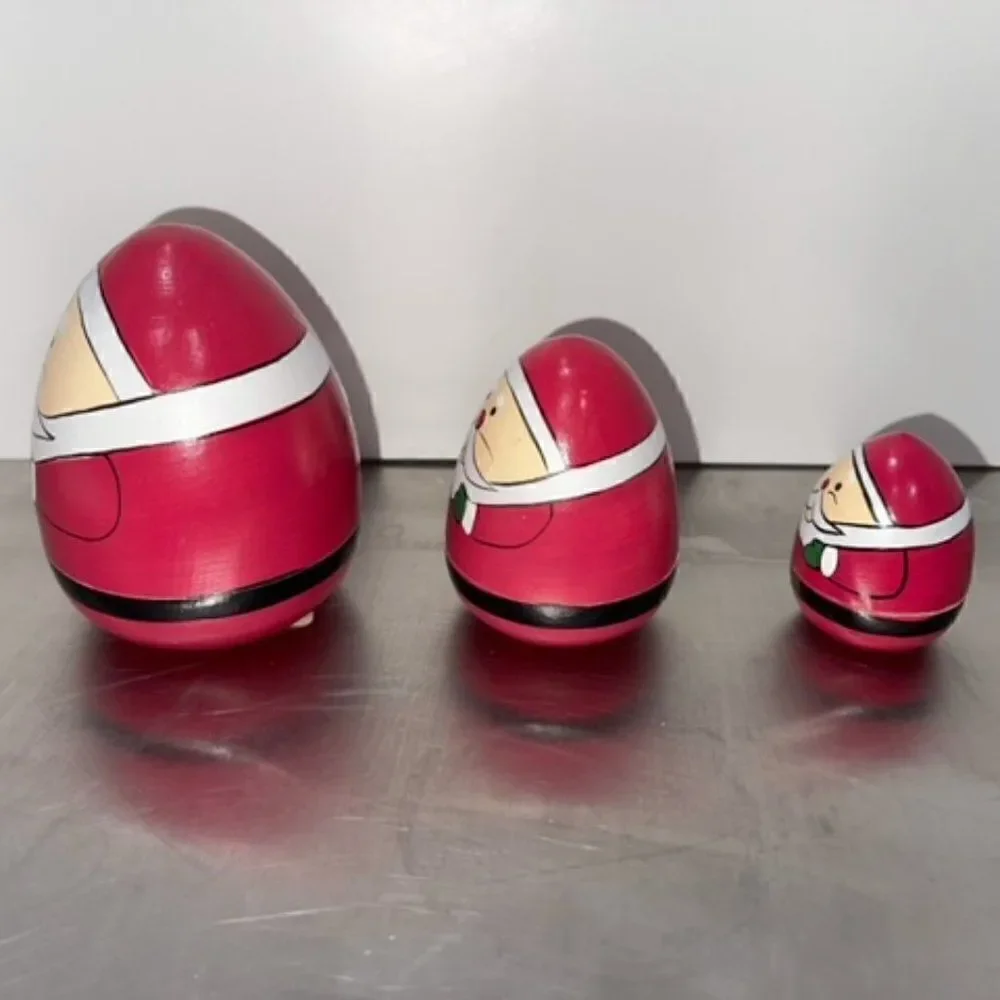 Wooden Santa Nesting Doll 3 Hand painted 3.5